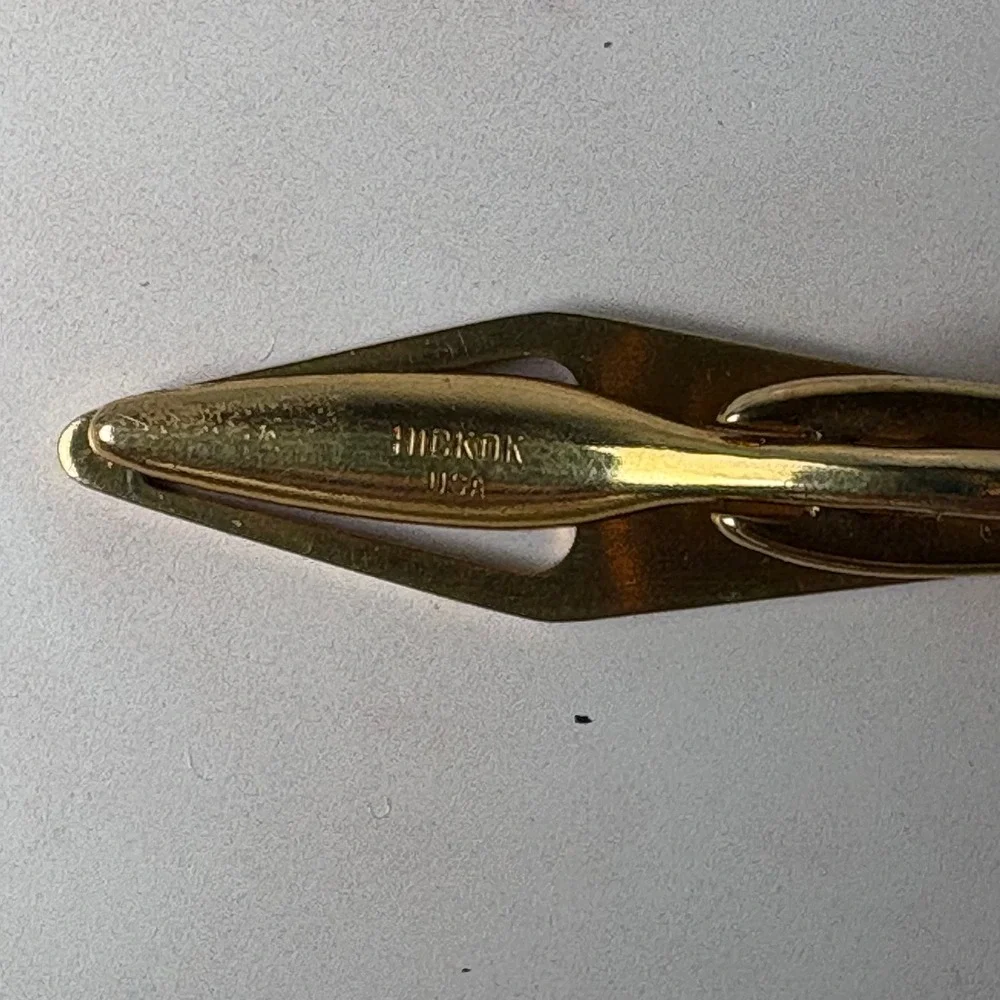 Vintage Hickok USA Gold‎ Tone Geometric Cufflink and Tie Clip Set Mens Formal